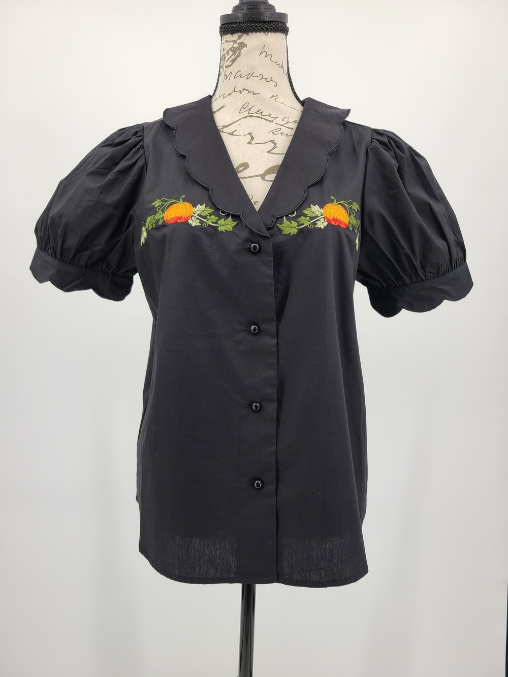 Unique Vintage's Smak Parlour Puff Sleeve Fall Blouse with Pumpkin Embroidery